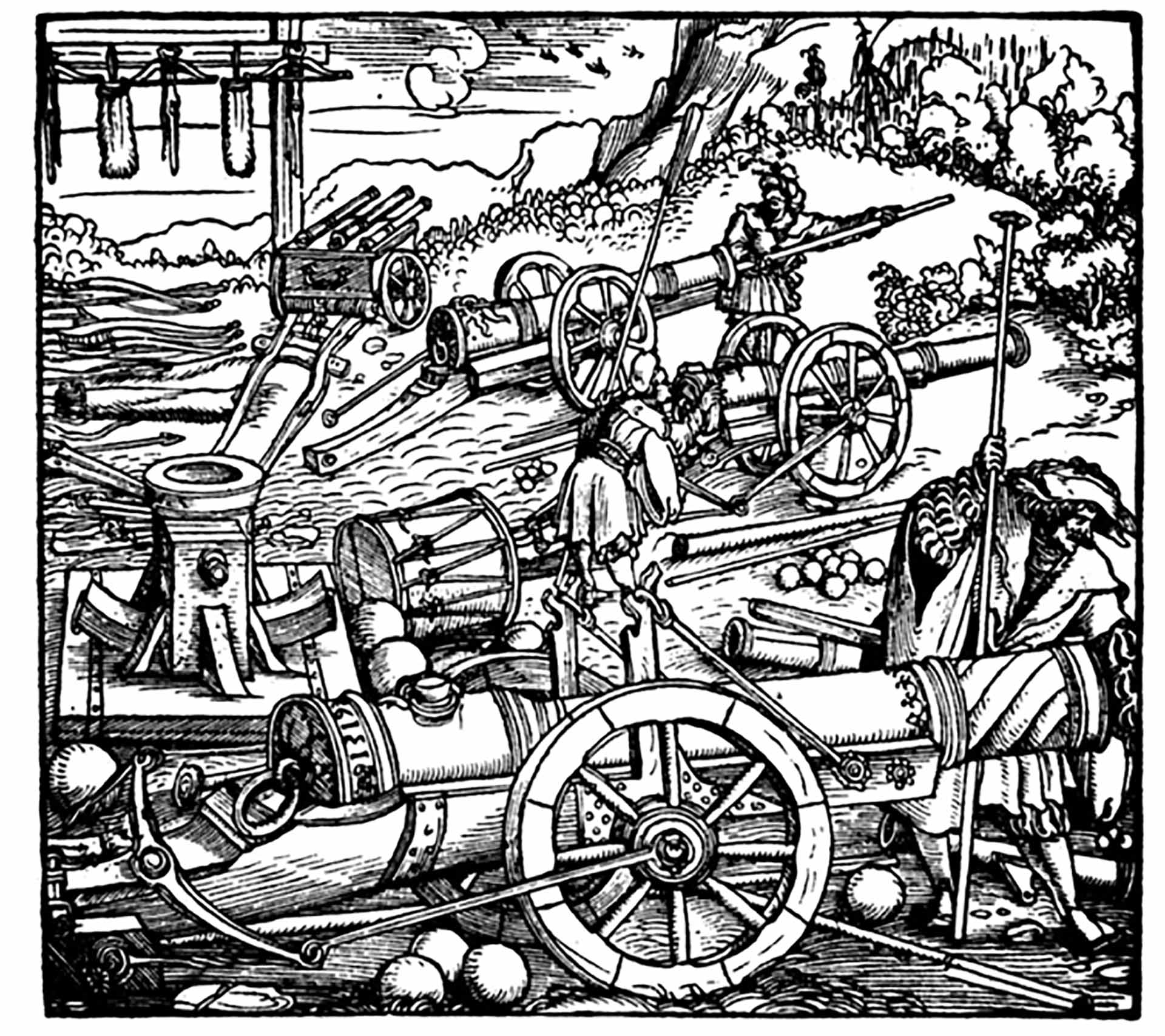 Landsknechtsen artilleriaren irudia XVI. mendeko alemaniar grabatuan